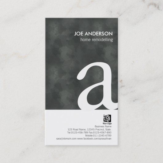 Home Remodelling Grunge Bold Monogram BusinessCard Visitekaartje (Voorkant)
