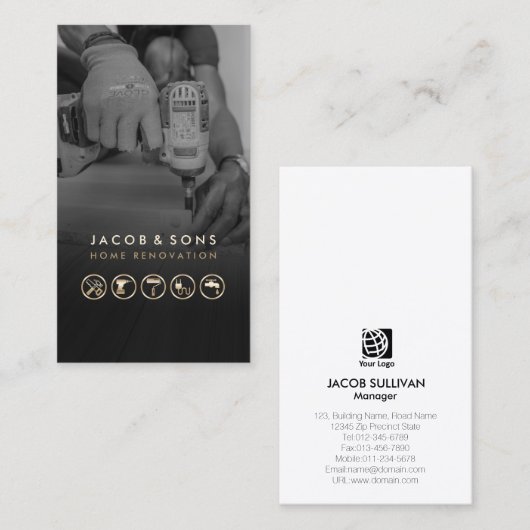 Home Renovatie Gouden Iconen Handyman Visitekaartj Visitekaartje (Voorkant / Achterkant)