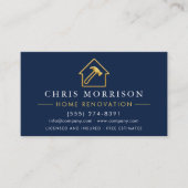 Home Renovation Metallic Navy Blue Gold QR Code Visitekaartje (Voorkant)