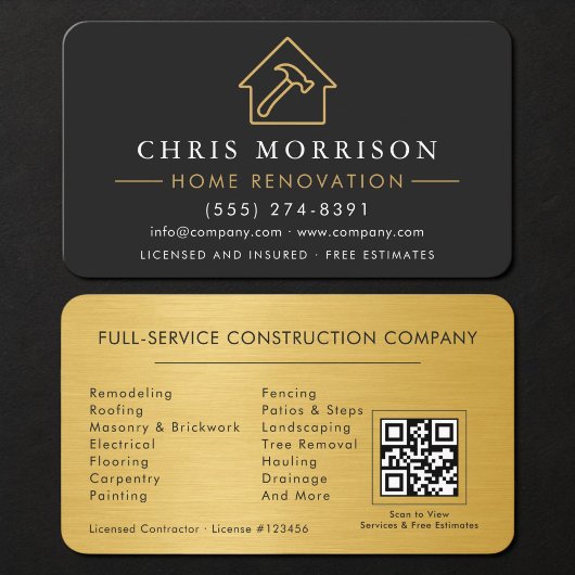 Home Renovation QR Code Metallic Visitekaartje