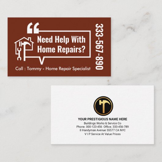 Home Repair Bubble Speech Builder Visitekaartje (Voorkant / Achterkant)