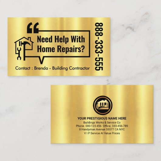 Home Repair Bubble Speech Gold Layer Visitekaartje (Voorkant / Achterkant)