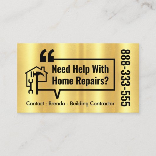 Home Repair Bubble Speech Gold Layer Visitekaartje (Voorkant)