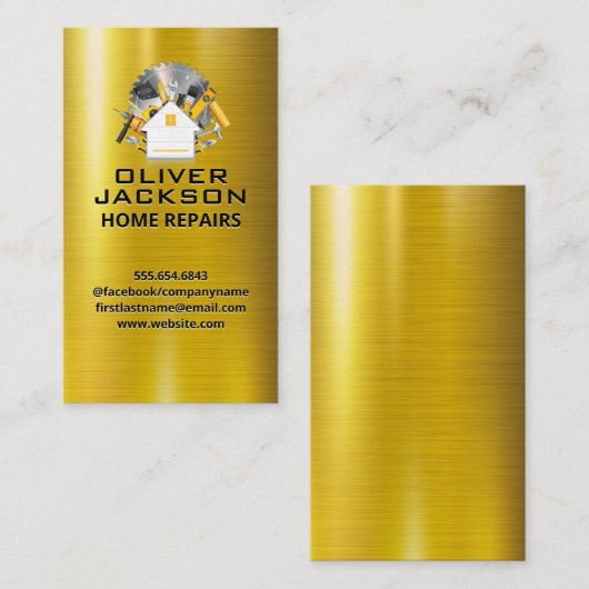 Home Repair | Gereedschapsvak | Goud metaal Visitekaartje (Voorkant / Achterkant)