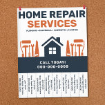 Home Repair Services Tear-Off Tabs Flyer<br><div class="desc">A professional home repair service flyer design with tear-off tabs in navy blue and orange colors with an illustration including hammer, screwdriver, paint roller, handsaw, wrench arranged around a house silhouette icon. Fully customizable, it can be perfect for all kinds of repair activities such as handyman, home repair services, plumbing,...</div>