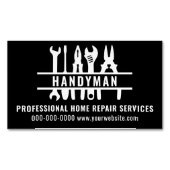 Home Repair Services Zwart-wit Handyman Magnetisch Visitekaartje (Voorkant)