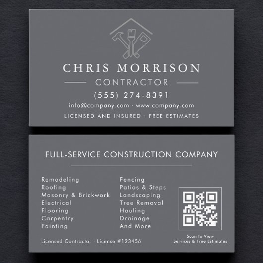 Home Repairs Contractor Gray Silver QR Code Visitekaartje