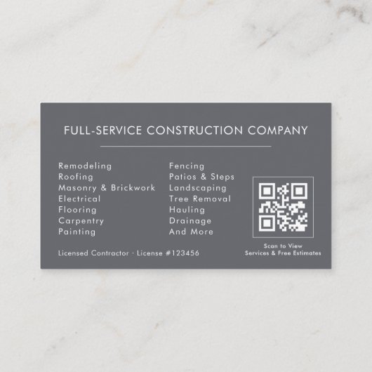 Home Repairs Contractor Gray Silver QR Code Visitekaartje (Achterkant)