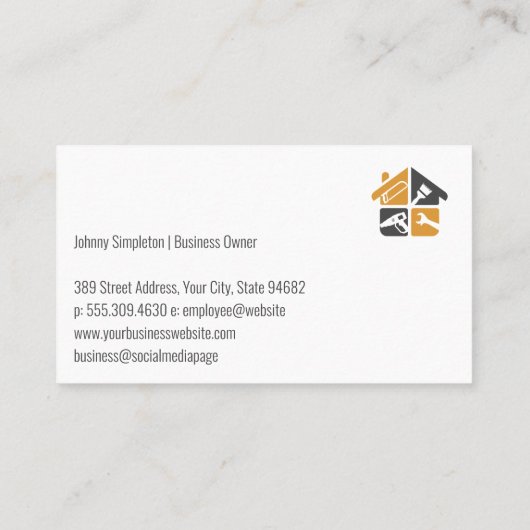 Home Reparatie Gereedschap | hoofdaannemer Visitekaartje (Achterkant)