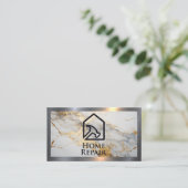 Home Reparatie Hammer Logo | Marmeren metalen rand Visitekaartje (Staand voorkant)