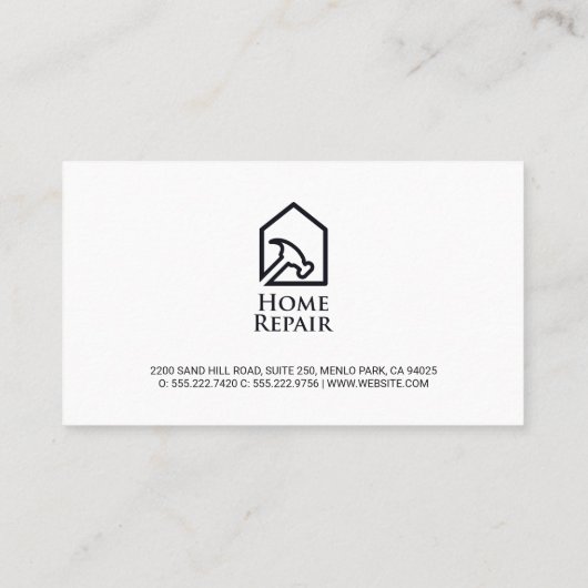 Home Reparatie Hammer Logo | Marmeren metalen rand Visitekaartje (Achterkant)