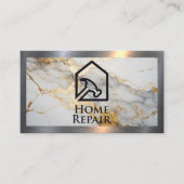 Home Reparatie Hammer Logo | Marmeren metalen rand Visitekaartje (Voorkant)