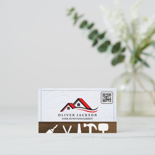 Home reparatie | Makelaar | Dak QR-code Visitekaartje (Staand voorkant)