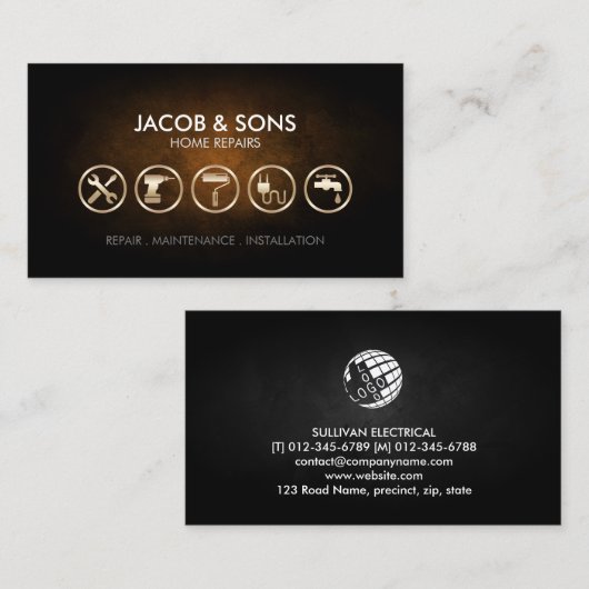 Home Reparaties Gouden Pictogrammen Koper Grunge Visitekaartje (Voorkant / Achterkant)