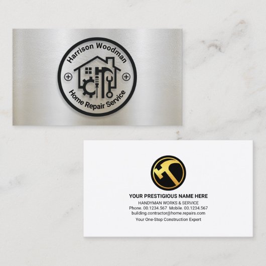 Home Repareert Circle On Silver Foil Visitekaartje (Voorkant / Achterkant)