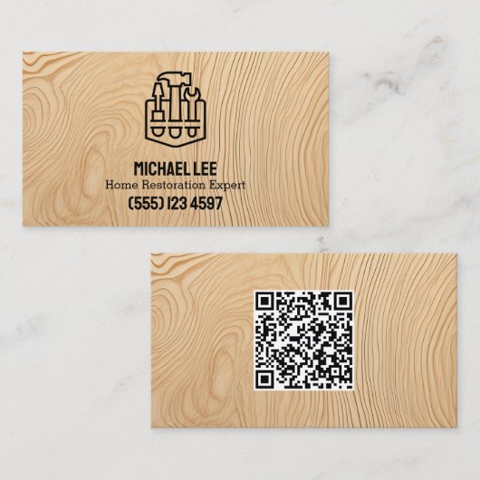 Home Restauratie Multiplex Custom QR Visitekaartje (Voorkant / Achterkant)