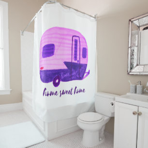 Home Retro RV Trailer Camper Waterverf Home Sweet Douchegordijn