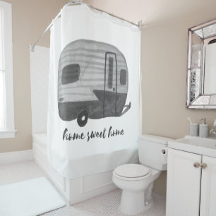 Home Retro RV Trailer Camper Waterverf Home Sweet Douchegordijn