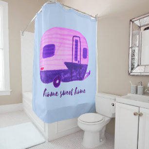 Home Retro RV Trailer Camper Waterverf Home Sweet Douchegordijn