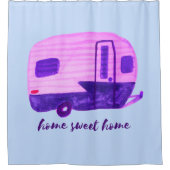 Home Retro RV Trailer Camper Waterverf Home Sweet Douchegordijn (Voorkant)
