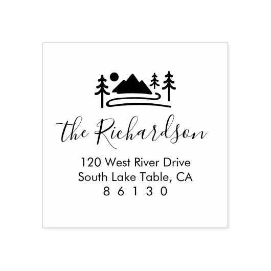 Home Return Address, Mountain Outdoor Theme Rubberstempel (Afrduk)