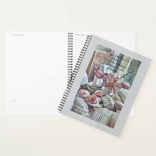  Home Roze Bloemen Love Quote Grijs Dagboek Planner (Display)