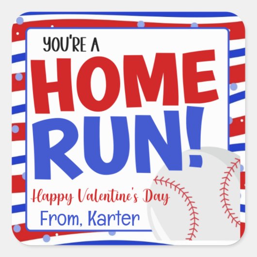 Home run Baseball Valentijnsdag Vierkante Sticker (Voorkant)