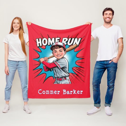 Home Run Boy Baseball Verjaardag Bash Gift Fleece Deken (In situ)