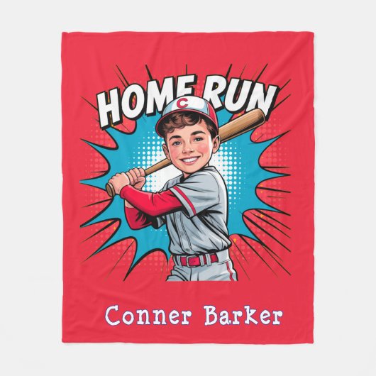 Home Run Boy Baseball Verjaardag Bash Gift Fleece Deken (Voorkant)