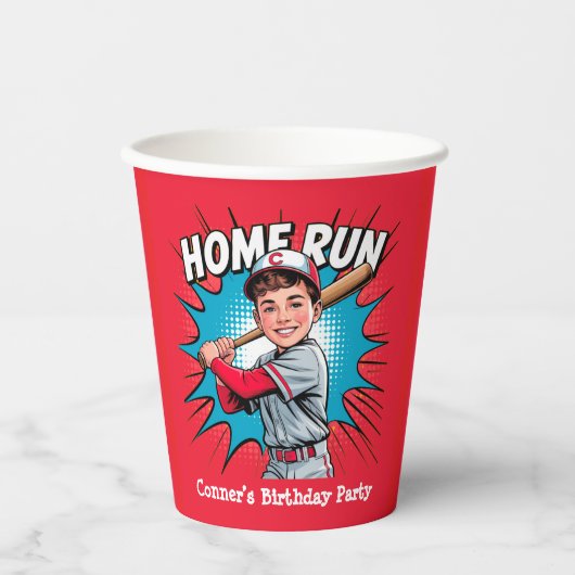 Home Run Boy Baseball Verjaardag Bash Papieren Bekers (Voorkant)