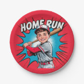 Home Run Boy Baseball Verjaardag Bash Papieren Bordje (Voorkant)