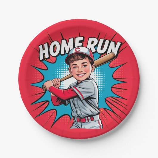 Home Run Boy Baseball Verjaardag Bash Papieren Bordje (Voorkant)