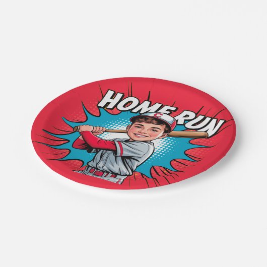 Home Run Boy Baseball Verjaardag Bash Papieren Bordje (Gekanteld)