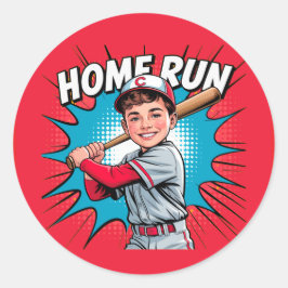 Home Run Boy Baseball Verjaardag Bash Ronde Sticker