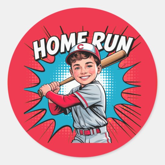 Home Run Boy Baseball Verjaardag Bash Ronde Sticker (Voorkant)