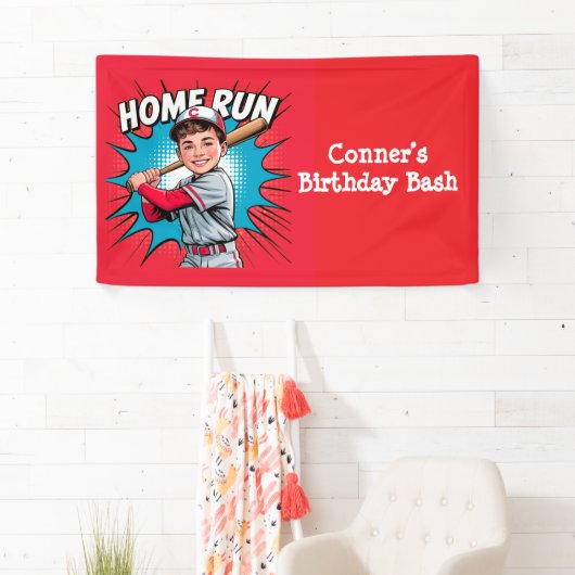 Home Run Boy Baseball Verjaardag Bash Spandoek (Insitu)