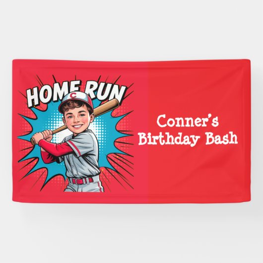 Home Run Boy Baseball Verjaardag Bash Spandoek (Horizontaal)