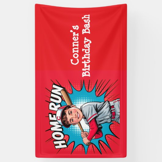 Home Run Boy Baseball Verjaardag Bash Spandoek (Verticaal)