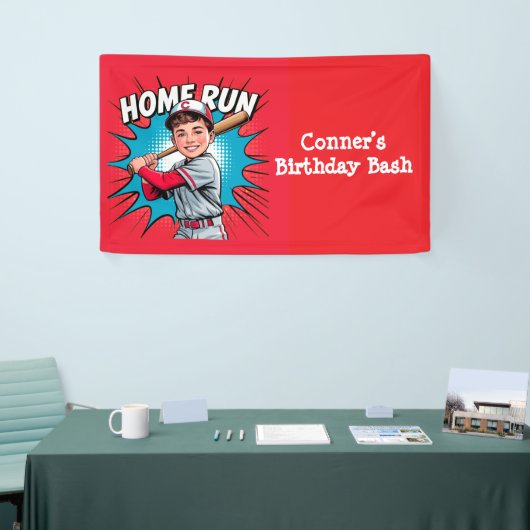 Home Run Boy Honkbal Verjaardagsfeest  Spandoek (Beurs)