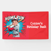 Home Run Boy Honkbal Verjaardagsfeest  Spandoek (Horizontaal)