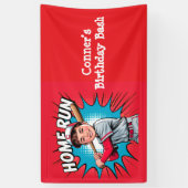 Home Run Boy Honkbal Verjaardagsfeest  Spandoek (Verticaal)