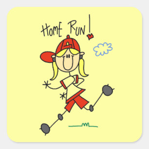 Home Run Girls Softbal T-shirts en Cadeaus Vierkante Sticker