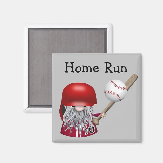 Home run Gnome Baseball Magneet (Voorkant / Achterkant)