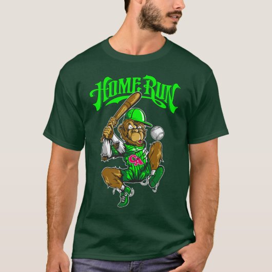 Home Run Monkey CA team Speelt Baseball T-shirt (Voorkant)