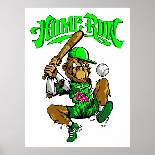 Home Run Monkey Honkbal Poster (Voorkant)