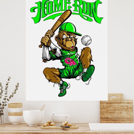 Home Run Monkey Honkbal Poster (Keuken)