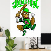 Home Run Monkey Honkbal Poster (Thuiskantoor)