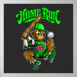 Home Run Monkey Honkbal Poster