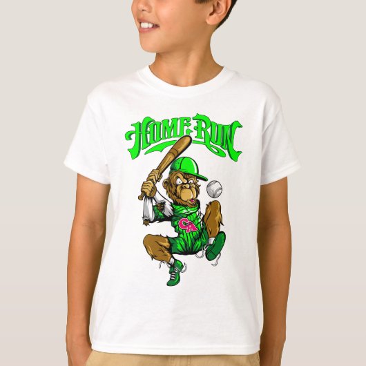 Home Run Monkey Honkbal T-shirt (Voorkant)