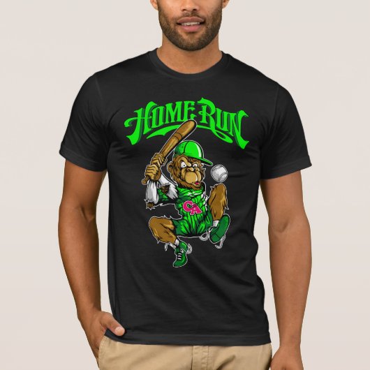 Home Run Monkey Honkbal T-shirt (Voorkant)